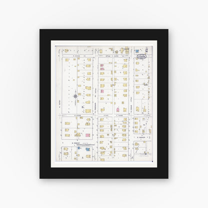 Old map wall art mockup — black gallery frame with white mat — Sanborn Fire Insurance Map from Luverne, Rock County, Minnesota (1921), Sheet #0002