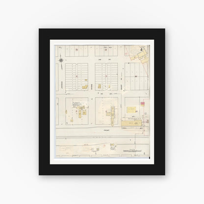 Old map wall art mockup — black gallery frame with white mat — Sanborn Fire Insurance Map from Chillicothe, Hardeman County, Texas (1941), Sheet #0004
