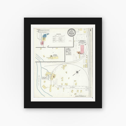Old map wall art mockup — black gallery frame with white mat — Sanborn Fire Insurance Map from Roscoe, Sullivan County, New York (1911), Sheet #0001
