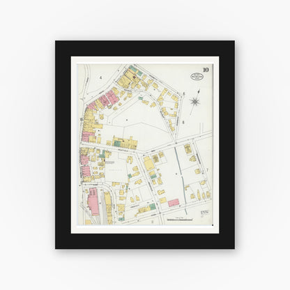 Old map wall art mockup — black gallery frame with white mat — Sanborn Fire Insurance Map from Woburn, Middlesex County, Massachusetts (1904), Sheet #0010
