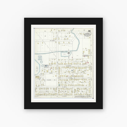 Old map wall art mockup — black gallery frame with white mat — Sanborn Fire Insurance Map from Fostoria, Seneca, Hancock, And Wood Counties, Ohio (1914), Sheet #0016
