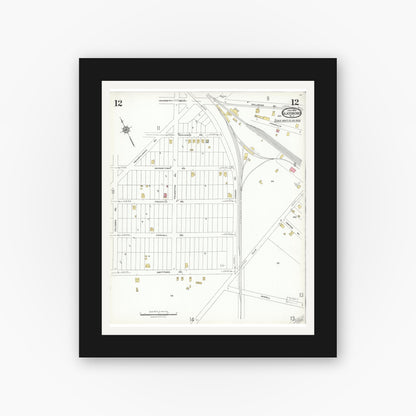 Old map wall art mockup — black gallery frame with white mat — Sanborn Fire Insurance Map from Glassboro, Gloucester County, New Jersey (1923), Sheet #0012