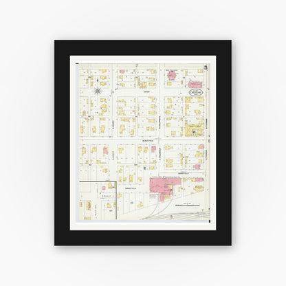 Old map wall art mockup — black gallery frame with white mat — Sanborn Fire Insurance Map from Crestline, Crawford County, Ohio (1901), Sheet #0005