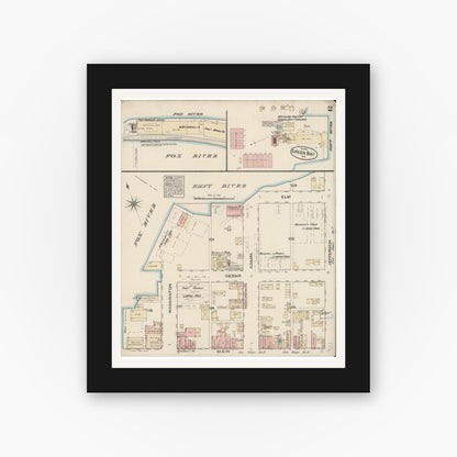 Old map wall art mockup — black gallery frame with white mat — Sanborn Fire Insurance Map from Green Bay, Brown County, Wisconsin (1883) - Complete Map Set