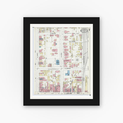 Old map wall art mockup — black gallery frame with white mat — Sanborn Fire Insurance Map from Springfield, Clark County, Ohio (1891), Sheet #0007