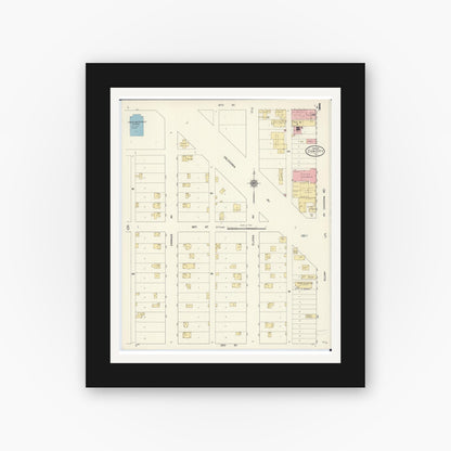 Old map wall art mockup — black gallery frame with white mat — Sanborn Fire Insurance Map from Zion, Lake County, Illinois (1911), Sheet #0004