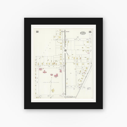 Old map wall art mockup — black gallery frame with white mat — Sanborn Fire Insurance Map from Hickory, Catawba County, North Carolina (1925), Sheet #0018