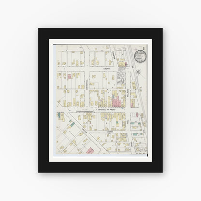 Old map wall art mockup — black gallery frame with white mat — Sanborn Fire Insurance Map from Leipsic, Putnam County, Ohio (1889), Sheet #0001
