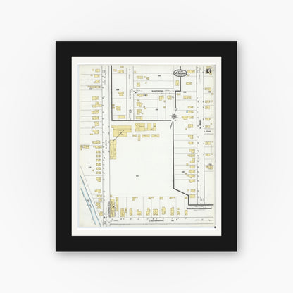 Old map wall art mockup — black gallery frame with white mat — Sanborn Fire Insurance Map from Mount Morris, Livingston County, New York (1921), Sheet #0013