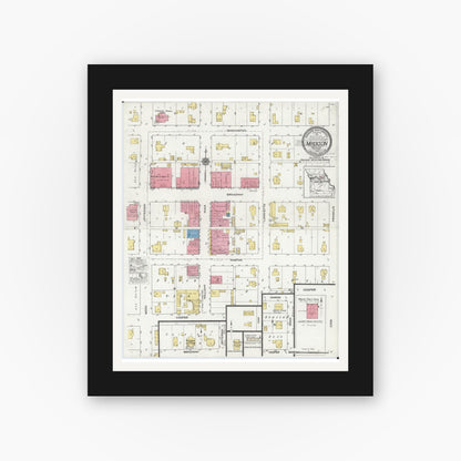 Old map wall art mockup — black gallery frame with white mat — Sanborn Fire Insurance Map from Madison, Monroe County, Missouri (1919), Sheet #0001