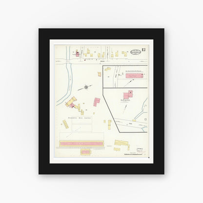 Old map wall art mockup — black gallery frame with white mat — Sanborn Fire Insurance Map from Bridgewater, Plymouth County, Massachusetts (1912), Sheet #0012