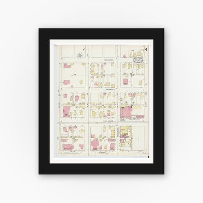 Old map wall art mockup — black gallery frame with white mat — Sanborn Fire Insurance Map from Ironton, Lawrence County, Ohio (1893), Sheet #0004