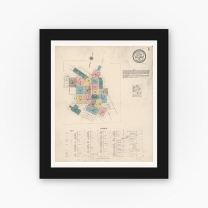 Old map wall art mockup — black gallery frame with white mat — Sanborn Fire Insurance Map from Salinas, Monterey County, California (1913) - Complete Map Set