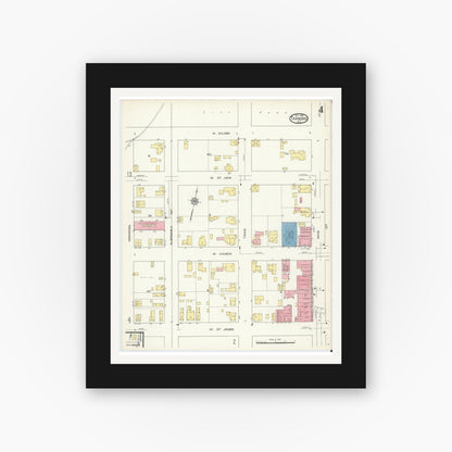 Old map wall art mockup — black gallery frame with white mat — Sanborn Fire Insurance Map from Tarboro, Edgecombe County, North Carolina (1913), Sheet #0004