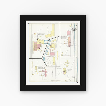 Old map wall art mockup — black gallery frame with white mat — Sanborn Fire Insurance Map from Keokuk, Lee County, Iowa (1893), Sheet #0022