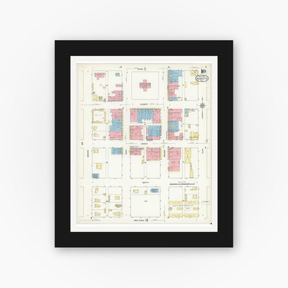 Old map wall art mockup — black gallery frame with white mat — Sanborn Fire Insurance Map from Henrietta, Clay County, Texas (1912), Sheet #0010