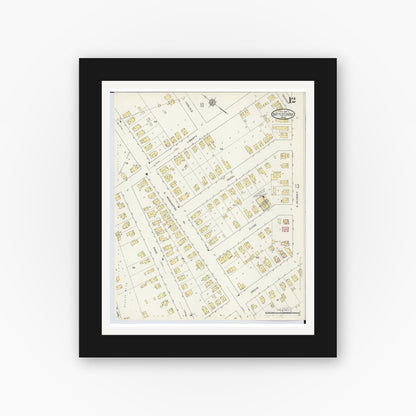 Old map wall art mockup — black gallery frame with white mat — Sanborn Fire Insurance Map from Battle Creek, Calhoun County, Michigan (1913), Sheet #0012