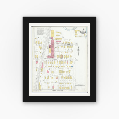 Old map wall art mockup — black gallery frame with white mat — Sanborn Fire Insurance Map from Miamisburg, Montgomery County, Ohio (1919), Sheet #0004