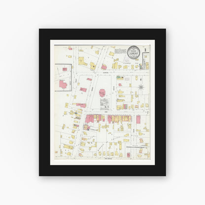 Old map wall art mockup — black gallery frame with white mat — Sanborn Fire Insurance Map from Juneau, Dodge County, Wisconsin (1904), Sheet #0001