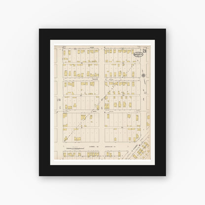 Old map wall art mockup — black gallery frame with white mat — Sanborn Fire Insurance Map from Marinette, Marinette County, Wisconsin (1921), Sheet #0021