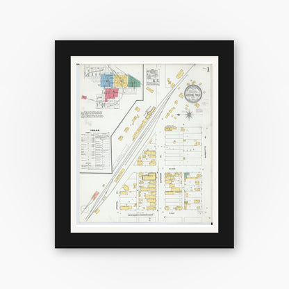 Old map wall art mockup — black gallery frame with white mat — Sanborn Fire Insurance Map from Crystal Falls, Iron County, Michigan (1904), Sheet #0001