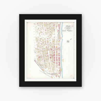 Old map wall art mockup — black gallery frame with white mat — Sanborn Fire Insurance Map from Cairo, Alexander County, Illinois (1906), Sheet #0001