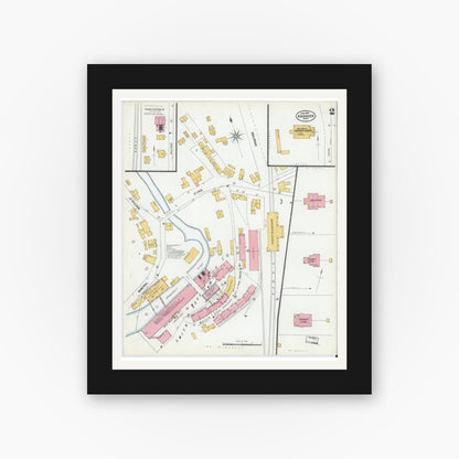 Old map wall art mockup — black gallery frame with white mat — Sanborn Fire Insurance Map from Andover, Essex County, Massachusetts (1901), Sheet #0002