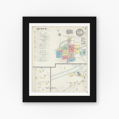 Old map wall art mockup — black gallery frame with white mat — Sanborn Fire Insurance Map from Brockport, Monroe County, New York (1898), Sheet #0001