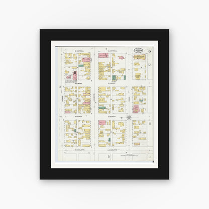 Old map wall art mockup — black gallery frame with white mat — Sanborn Fire Insurance Map from Escanaba, Delta County, Michigan (1899), Sheet #0006