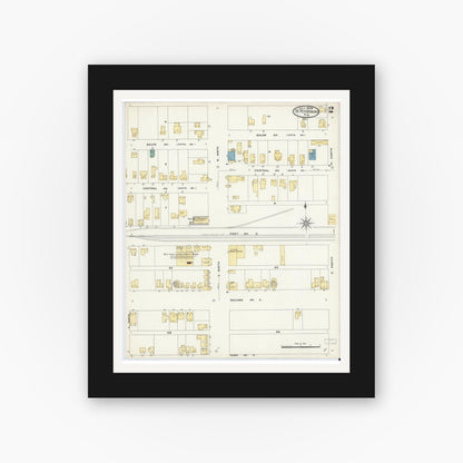 Old map wall art mockup — black gallery frame with white mat — Sanborn Fire Insurance Map from Saint Petersburg, Pinellas County, Florida (1908), Sheet #0002
