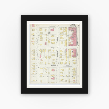 Old map wall art mockup — black gallery frame with white mat — Sanborn Fire Insurance Map from Hillsdale, Hillsdale County, Michigan (1893), Sheet #0004