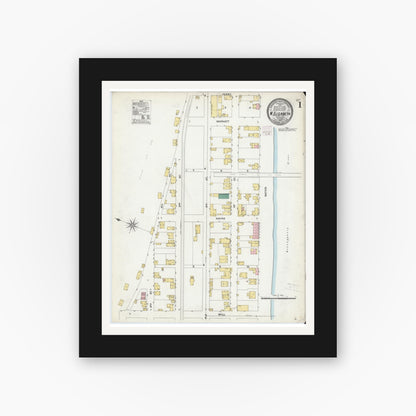 Old map wall art mockup — black gallery frame with white mat — Sanborn Fire Insurance Map from West Elizabeth, Allegheny County, Pennsylvania (1905) - Complete Map Set