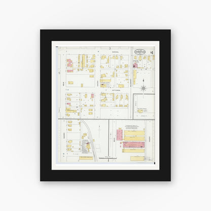 Old map wall art mockup — black gallery frame with white mat — Sanborn Fire Insurance Map from Germantown, Montgomery County, Ohio (1905), Sheet #0004