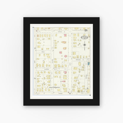 Old map wall art mockup — black gallery frame with white mat — Sanborn Fire Insurance Map from Battle Creek, Calhoun County, Michigan (1913), Sheet #0023