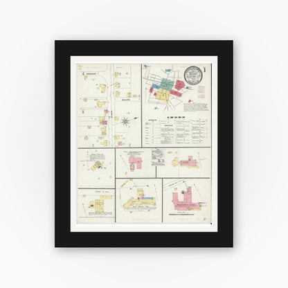 Old map wall art mockup — black gallery frame with white mat — Sanborn Fire Insurance Map from Bedford, Independent Cities, Virginia (1907) - Complete Map Set