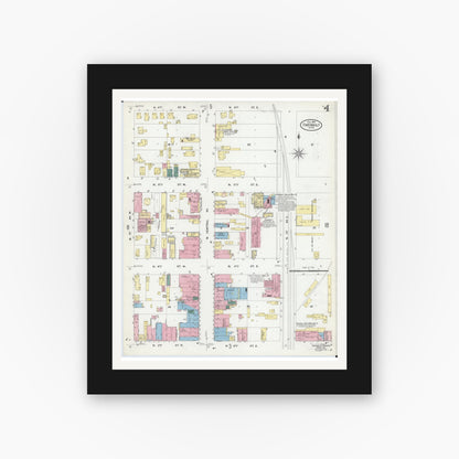 Old map wall art mockup — black gallery frame with white mat — Sanborn Fire Insurance Map from Faribault, Rice County, Minnesota (1909), Sheet #0004