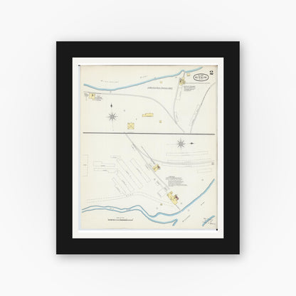 Old map wall art mockup — black gallery frame with white mat — Sanborn Fire Insurance Map from Aitkin, Aitkin County, Minnesota (1892), Sheet #0002
