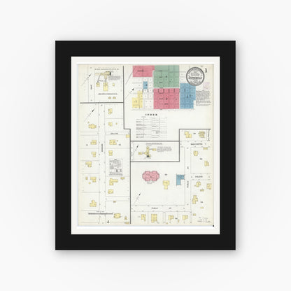Old map wall art mockup — black gallery frame with white mat — Sanborn Fire Insurance Map from Stephenville, Erath County, Texas (1907) - Complete Map Set