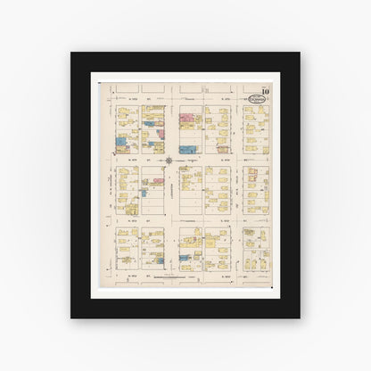 Old map wall art mockup — black gallery frame with white mat — Sanborn Fire Insurance Map from Escanaba, Delta County, Michigan (1921), Sheet #0010