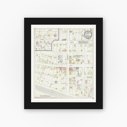 Old map wall art mockup — black gallery frame with white mat — Sanborn Fire Insurance Map from New Haven, Allen County, Indiana (1895) - Complete Map Set