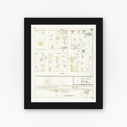 Old map wall art mockup — black gallery frame with white mat — Sanborn Fire Insurance Map from Rockford, Floyd County, Iowa (1894), Sheet #0002