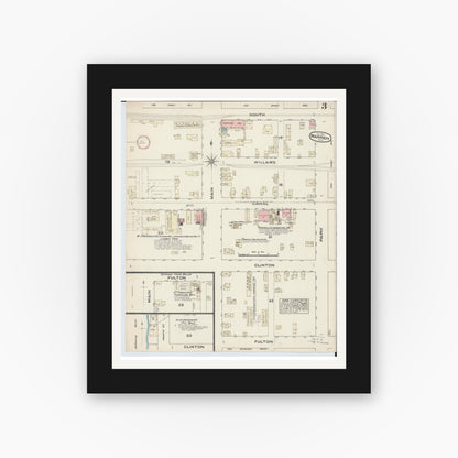 Old map wall art mockup — black gallery frame with white mat — Sanborn Fire Insurance Map from Warren, Trumbull County, Ohio (1884), Sheet #0003