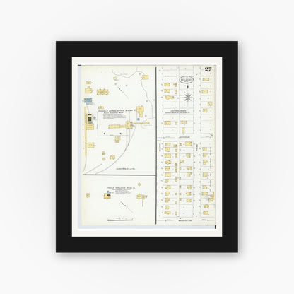 Old map wall art mockup — black gallery frame with white mat — Sanborn Fire Insurance Map from Red Jacket, Houghton County, Michigan (1908), Sheet #0027