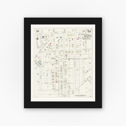 Old map wall art mockup — black gallery frame with white mat — Sanborn Fire Insurance Map from Merchantville, Camden County, New Jersey (1925), Sheet #0024