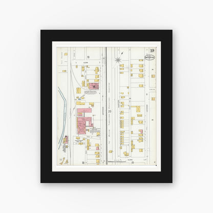 Old map wall art mockup — black gallery frame with white mat — Sanborn Fire Insurance Map from Washington, Washington County, Pennsylvania (1900), Sheet #0019