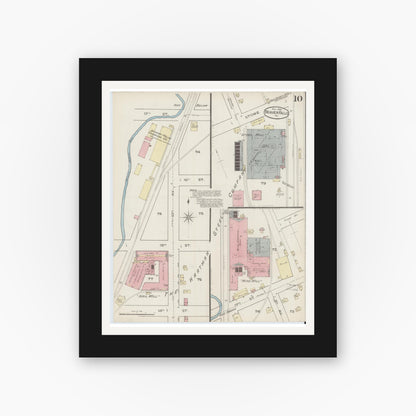 Old map wall art mockup — black gallery frame with white mat — Sanborn Fire Insurance Map from Beaver Falls, Beaver County, Pennsylvania (1886), Sheet #0010