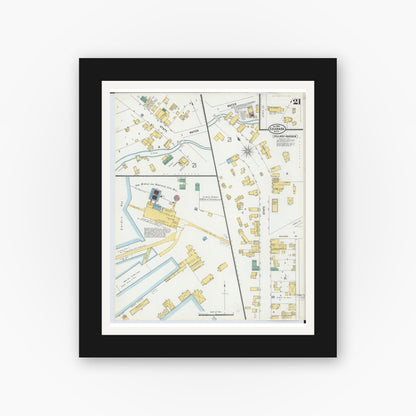 Old map wall art mockup — black gallery frame with white mat — Sanborn Fire Insurance Map from Escanaba, Delta County, Michigan (1899), Sheet #0021