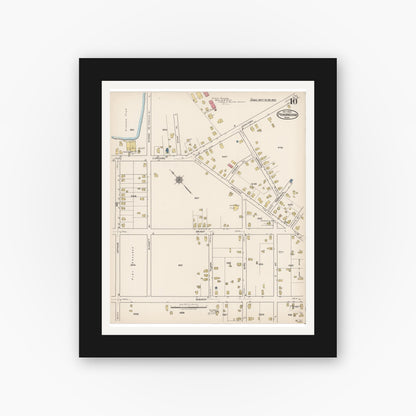 Old map wall art mockup — black gallery frame with white mat — Sanborn Fire Insurance Map from Framingham, Middlesex County, Massachusetts (1922), Sheet #0010