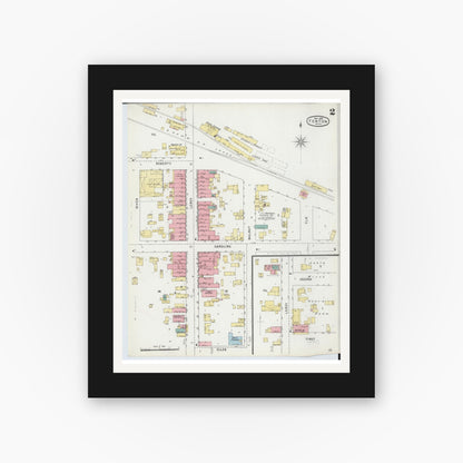 Old map wall art mockup — black gallery frame with white mat — Sanborn Fire Insurance Map from Fenton, Genesee County, Michigan (1895), Sheet #0002