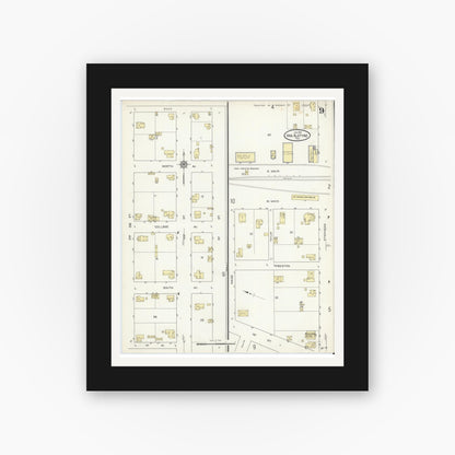 Old map wall art mockup — black gallery frame with white mat — Sanborn Fire Insurance Map from Van Alstyne, Grayson County, Texas (1914), Sheet #0009